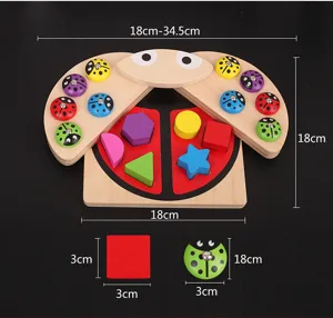 Wooden ladybug shape sorting puzzle toy colorful geometric matching blocks for kids
