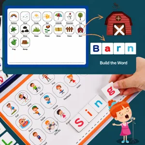 Magnetic wooden spelling word game toy for kids, early educational alphabet learning card.