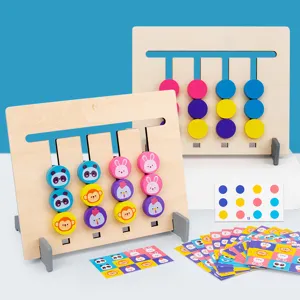 Wooden Montessori logic board game with animal sliding beads for kids early learning main view