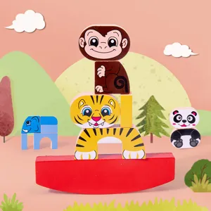 Gioco di equilibrio in legno animali impilabili blocchi educativi interattivi per bambini ludico