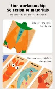 Wooden animal puzzle toys for kids early education, big pieces easy grip shape matching.