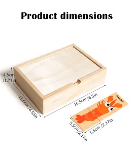 Wooden kids animal puzzle with storage box educational toy learning shape matching game size
