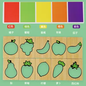 Montessori wooden toy for toddlers, fruit vegetable color sorting matching puzzle game.