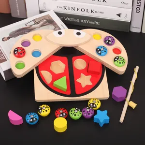 Kids Wooden Shape Sorting Matching Montessori Toy Magnetic Fishing Game Color Perception Educational Blocks Gift