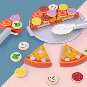 Jouet de Découpe de Pizza en Bois Cuisine de Simulation Nourriture Jeu de Rôle Jouet Éducatif Pour Enfants