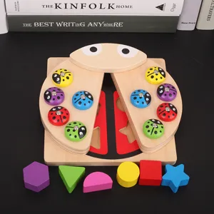 Wooden shape matching puzzle toy for toddlers, early learning color recognition cognitive blocks.