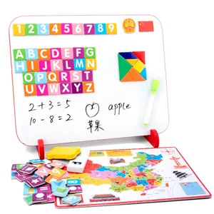 Children magnetic double-sided learning drawing board educational toy set with letters numbers map