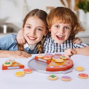 Ensemble de jouet de découpe de pizza en bois pour enfants, jouet éducatif de rôle avec modèles.