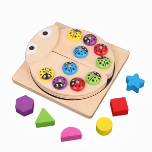 Wooden magnetic fishing game toy for kids, shape color matching early education puzzle blocks.