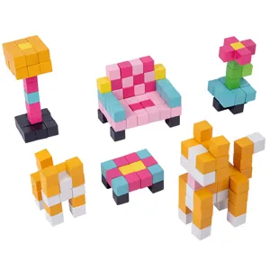 Wooden mosaic pixel building blocks set for kids spatial logic thinking education toys main
