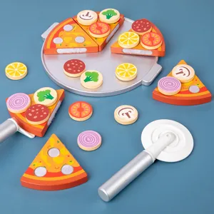 Ensemble de jouets de coupe de pizza en bois pour enfants, cuisine jouet éducatif de simulation.