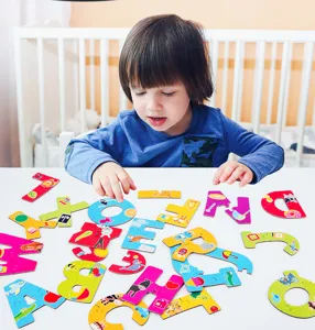 Wooden alphabet and number puzzle toy for kids, early learning educational gift for toddlers.