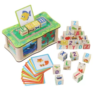 Montessori wooden spelling toy, early education alphabet number cognitive learning blocks set.