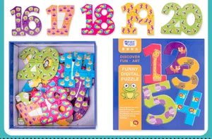 Wooden digital number puzzle toy for kids, educational learning set with cute animal patterns.