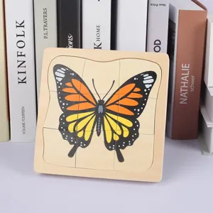 Wooden butterfly puzzle toy for kids, Montessori early learning animal puzzle board main view.