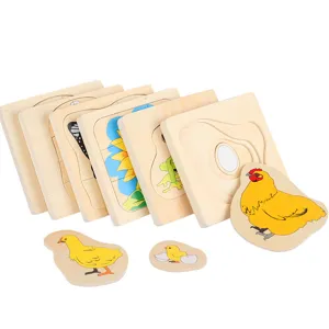 Montessori wooden animal growth puzzle toys for early childhood education and learning.