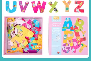 Children wooden alphabet puzzle set educational cognitive toy for early learning kids and toddlers.