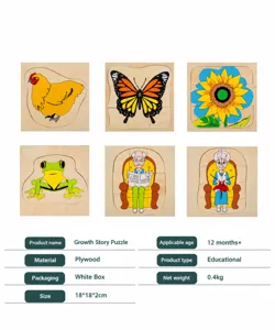 Juguete de rompecabezas de proceso de crecimiento de madera para niños, juguete educativo Montessori.