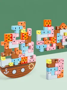 Children wooden balance boat stacking blocks desktop game early education intelligence toy set