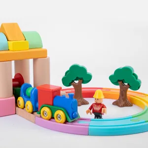 Bambini treno di legno binario set blocchi di costruzione con giocattolo puzzle