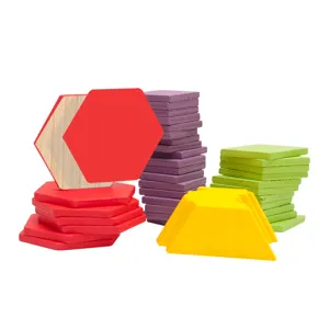 Wooden geometric pattern blocks puzzle set for kids educational learning, colorful shapes toys