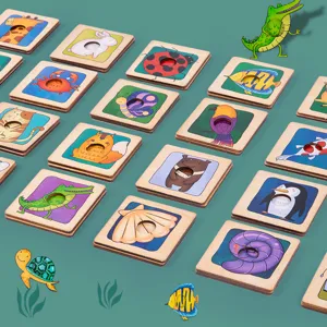 Juguete rompecabezas de madera patrón animal sombra coincidencia niños aprendizaje vista principal.
