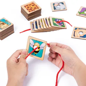 Juego de enhebrar de madera animales Montessori juguete educativo motricidad niños.