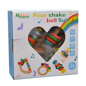 Hochet de bébé en bois ensemble de quatre pièces jouet musical préscolaire image principale