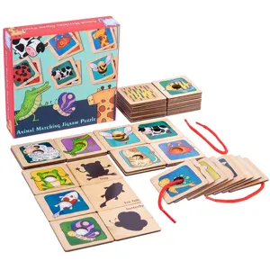 Puzzle de madera de animales juego educativo temprano para ninos vista principal foto