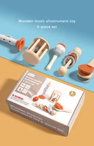 Wooden musical instrument toy 5-piece set for baby early education and sensory development.