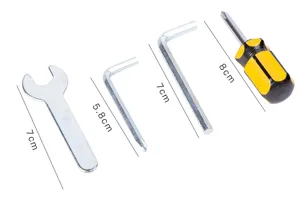 Detailed view of 4-piece metal hand tool set including wrenches and screwdriver with dimensions.