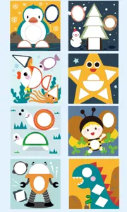 Kids early education puzzle template detail view showing cute cartoon animal designs.