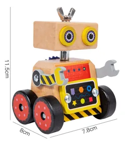Houten montageroboter speelgoed voor kinderen, educatieve bouwstenen met moeren, schroeven en tandrad.