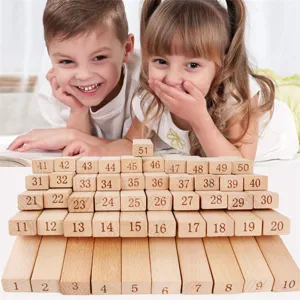 Gioco torre di apprendimento in legno naturale blocchi da costruzione per bambini e adulti 51pz