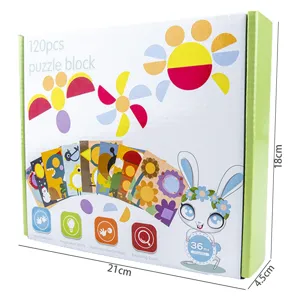 Children early education 120pcs puzzle block set with cards and storage box for kids.