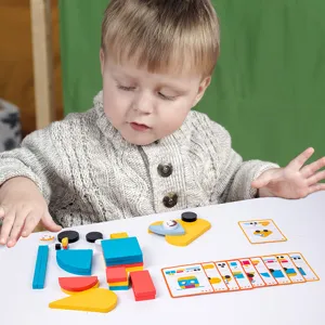 Wooden Shape Puzzle Educational Building Blocks Kids Learning Toy Creative Geometric Matching Game Color Box Package