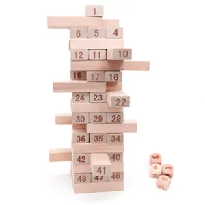 Set torre in legno con blocchi numerati e dadi per divertimento in famiglia e giochi per bambini