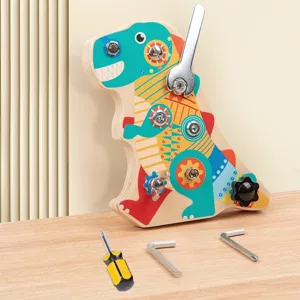 Montessori Wooden Dinosaur Busy Board Screw Nut Disassembly Tool Combination Educational Toy Fine Motor Skills Toddler Gift