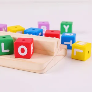 Wooden alphabet blocks toy for kids, colorful educational letter learning spelling game blocks.
