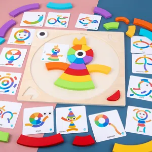 Set di blocchi puzzle arcobaleno in legno per bambini giocattolo educativo di impilamento creativo.