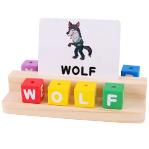 Wooden spelling word game toy for kids, alphabet cognitive block early educational toy