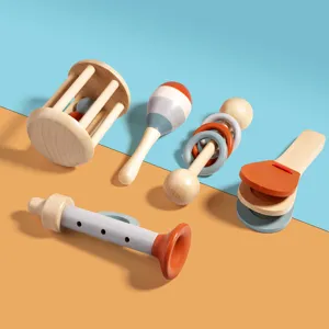 Wooden baby rattle musical instrument set, Orff early education educational toys for infants.