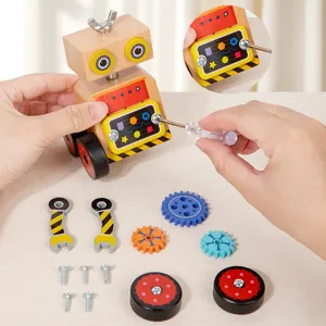 Houten montage robot speelgoed voor kinderen, educatieve schroefbouwset met tandenwielen.