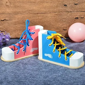 Wooden Montessori lacing shoe toy children educational fine motor skill learning toy
