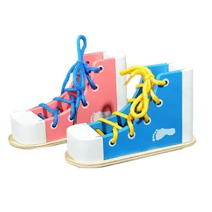 Wooden Montessori shoelace lacing toy for kids, early learning educational puzzle toy.