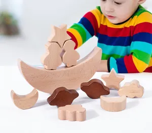 Set di giocattoli di impilamento di equilibrio in legno di luna per bambini, gioco educativo.
