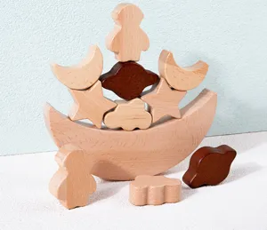 blocchi di bilanciamento della luna in legno per bambini, giocattolo educativo da tavolo.