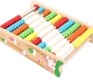 Children wooden abacus educational toy, 10-row colorful counting beads for early math learning.