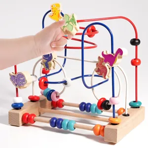 Houten dinosaurus kralen doolhof speelgoed voor peuters, hand-oog coördinatie training.