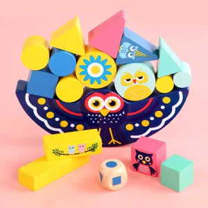 Wooden Owl Balance Stacking Blocks Toy Early Education Animal Stacking Tower Desktop Game Educational Toy For Kids